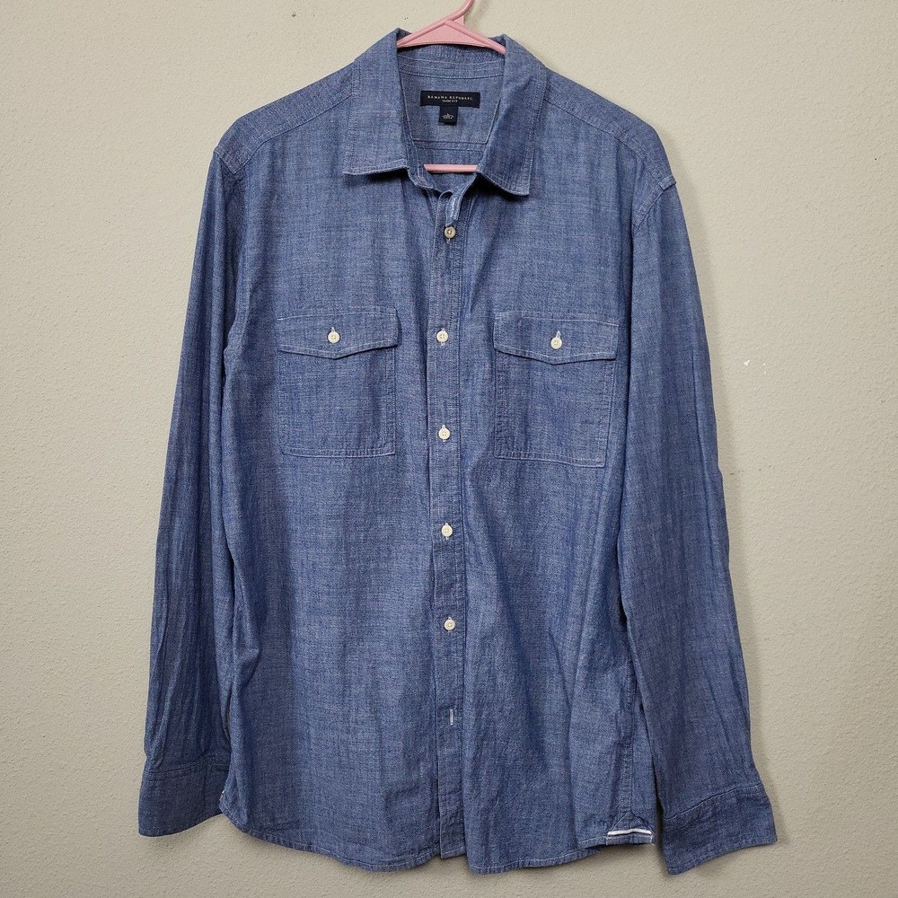 Banana Republic Men's L Long Sleeve Slim Fit Chambray Button Down Shirt Western